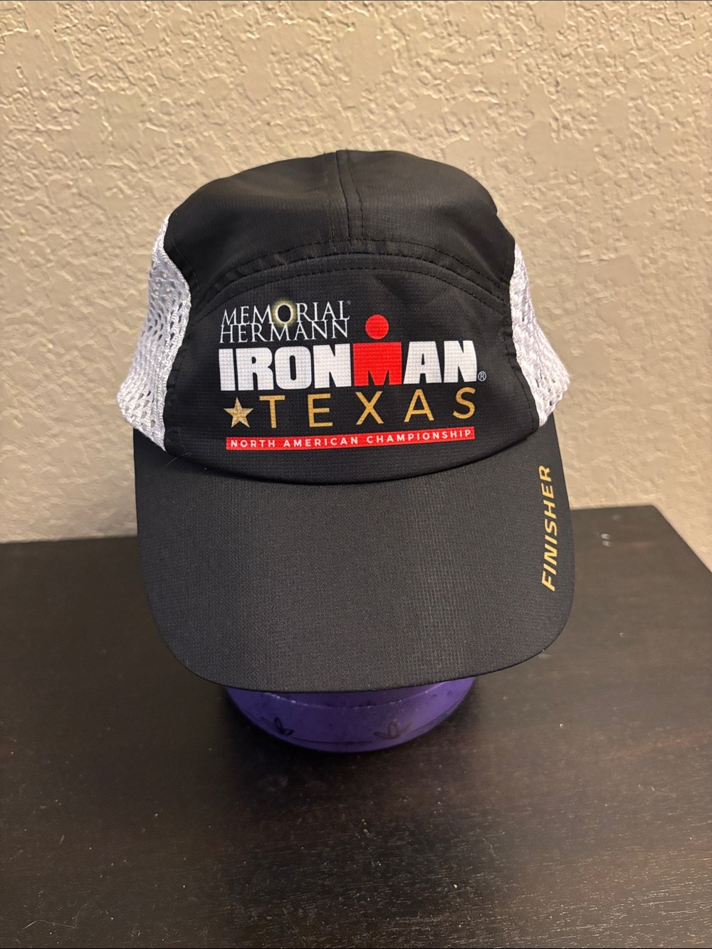 boco Gear Ironman Texas Finisher  Adult Black and White Mesh Hat